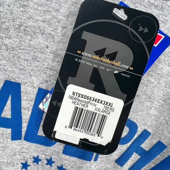 2002 Nike NBA Philadelphia 76ers Vintage Grey & Blue Sports T-Shirt Size XXL - Picture 10 of 12